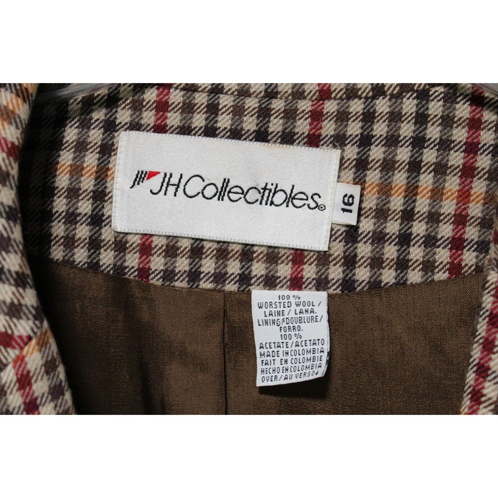 JH Collectibles Vtg Women's 16 Blazer Brown/Red Check Pattern Pockets 100% Wool - Picture 8 of 16